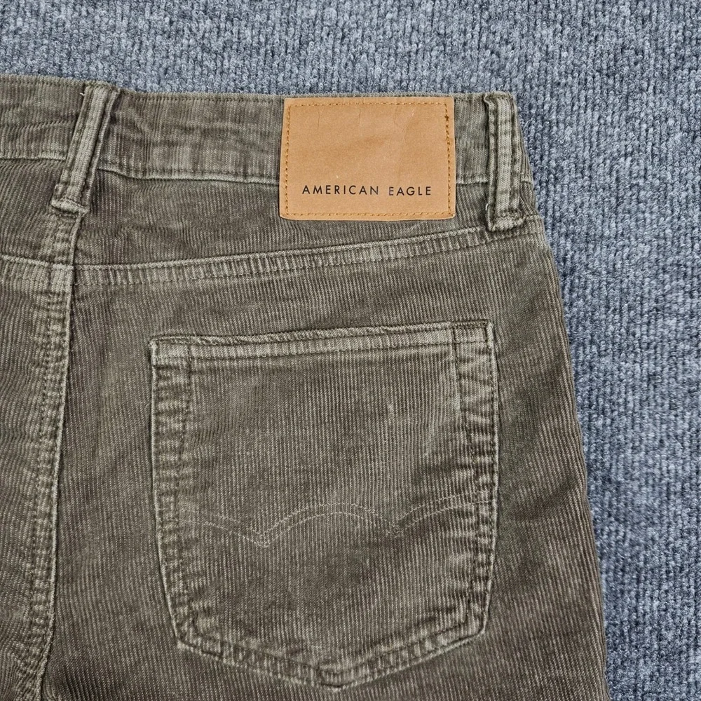 American Eagle Corduroy Slim Pants Mens 30x29 Flex Olive Green Stretch Dark Wash